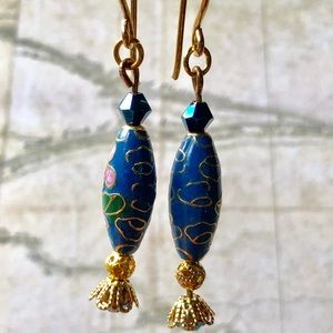 Blue Cloisonné Earrings - Blue Gold Jewelry, Ename